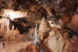 Stalagmites and stalactites in the Rockies at Kents Cavern, Devon